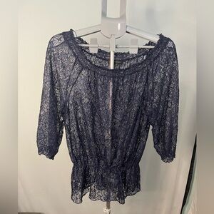 INC International Concepts Blue Puff Sleeve Blouse Size‎ large